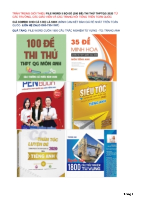 Đề tập huấn thi THPT Quốc gia môn Tiếng Anh năm 2020 - Mã đề 323 - Sở giáo dục và đào tạo Bắc Ninh (Có đáp án)